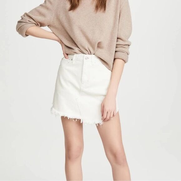 Free People Bailey Denim Raw Hem Mini Skirt in Coconut - Picture 1 of 10